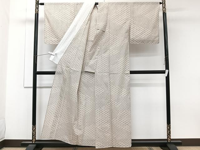 平和屋着物＊夏物　小紋　紗　麻の葉文様　洗える着物　未使用　CABK9152xi