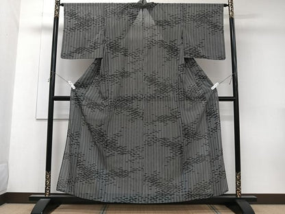 平和屋着物＊夏物　小紋　絽　霞文　黒地　洗える着物　CABK9155xi