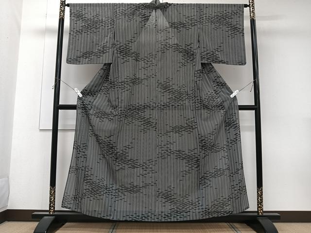 平和屋着物＊夏物　小紋　絽　霞文　黒地　洗える着物　CABK9155xi