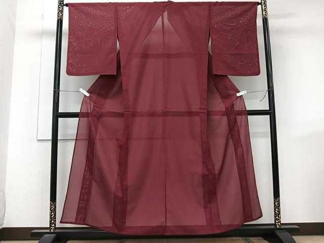 平和屋着物＊夏物　色無地　絽　小豆色　洗える着物　CABK9157xi