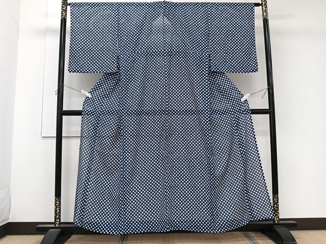 平和屋着物＊夏物　小紋　縦絽　ドット柄　洗える着物　CABK9165xi