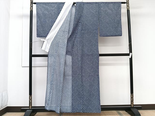 平和屋着物＊夏物　小紋　縦絽　ドット柄　洗える着物　CABK9165xi