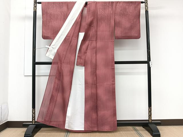 平和屋着物＊夏物　小紋　よろけ縞紋紗　霞文　正絹　逸品　CABK9169xi