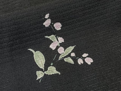 平和屋着物＊夏物　小紋　絽縮緬　草花文　黒地　正絹　逸品　CABK9171xi