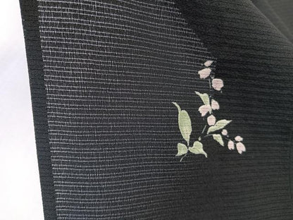 平和屋着物＊夏物　小紋　絽縮緬　草花文　黒地　正絹　逸品　CABK9171xi