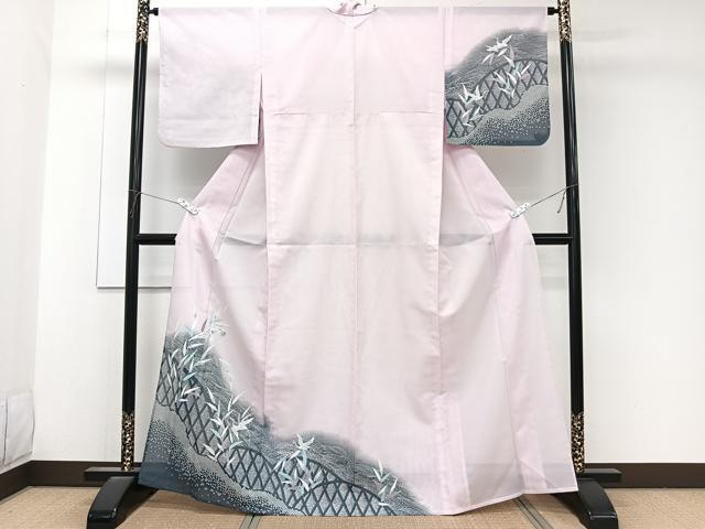 平和屋着物＊夏物　訪問着　絽　籬流水鶴文　洗える着物　CABK9176xi