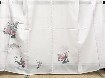 平和屋着物＊夏物　訪問着　絽　渡橋草花文　洗える着物　CABK9189xi