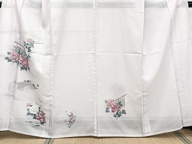 平和屋着物＊夏物　訪問着　絽　渡橋草花文　洗える着物　CABK9189xi