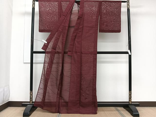 平和屋着物＊夏物　色無地　幾何学紋紗　小豆色　正絹　逸品　未使用　CABK9194xi