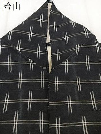 平和屋着物＊夏物　お召　井桁絣文様　黒地　正絹　逸品　CABK9196xi