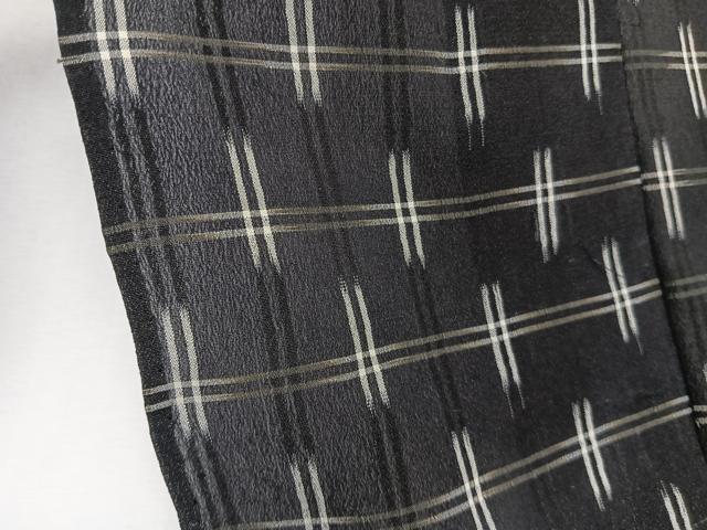 平和屋着物＊夏物　お召　井桁絣文様　黒地　正絹　逸品　CABK9196xi