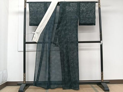 平和屋着物＊夏物　お召　紗　幾何学文　正絹　逸品　CABK9199xi