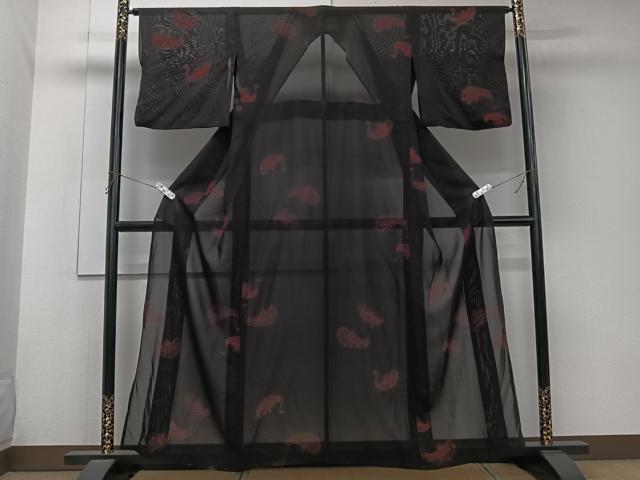 平和屋着物＊夏物　小紋　絽　孔雀文　正絹　逸品　CABK9200xi