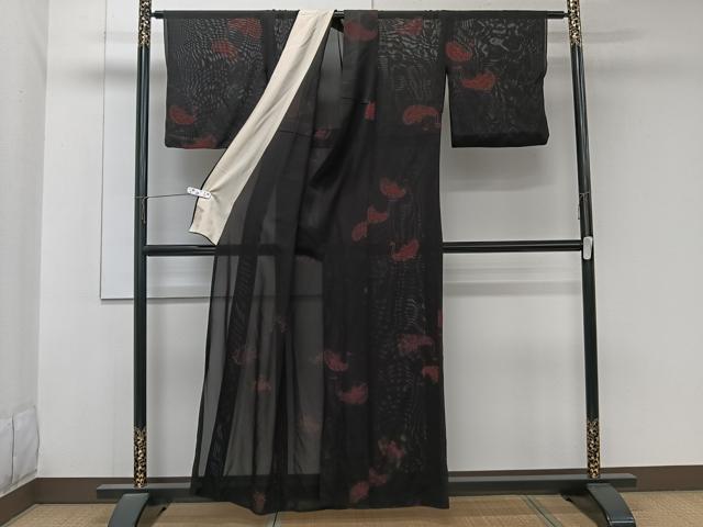 平和屋着物＊夏物　小紋　絽　孔雀文　正絹　逸品　CABK9200xi
