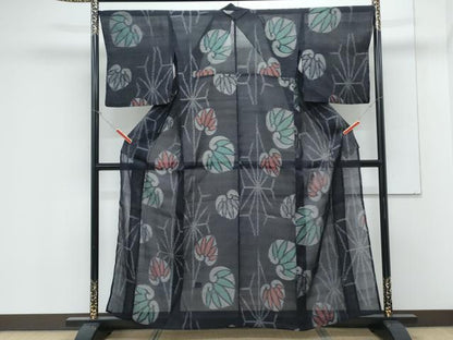 平和屋着物＊夏物　紗紬 　吉祥草葉文　正絹　逸品　未使用　CABK9201th