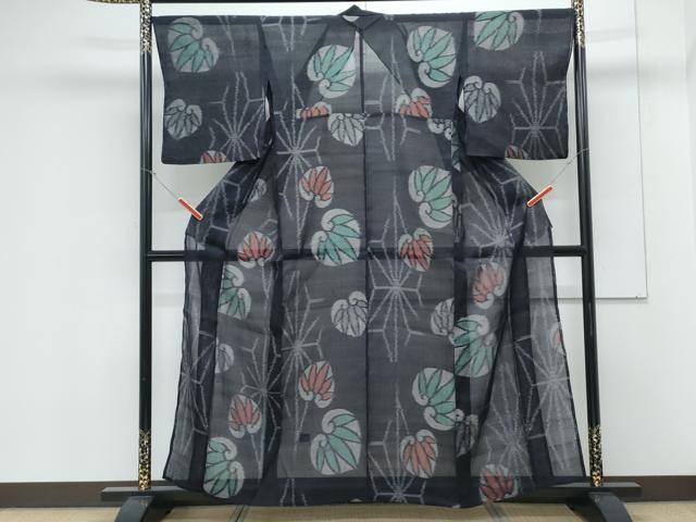 平和屋着物＊夏物　紗紬 　吉祥草葉文　正絹　逸品　未使用　CABK9201th