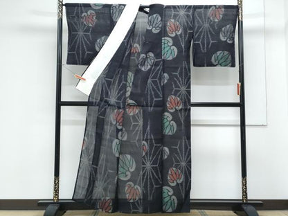 平和屋着物＊夏物　紗紬 　吉祥草葉文　正絹　逸品　未使用　CABK9201th