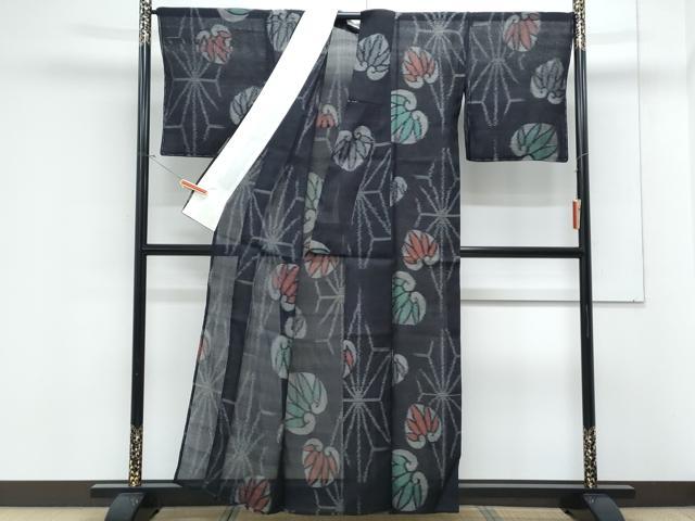 平和屋着物＊夏物　紗紬 　吉祥草葉文　正絹　逸品　未使用　CABK9201th