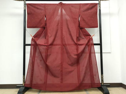 平和屋着物＊夏物　色無地　絽　枝楓紋紗　葡萄色　正絹　逸品　CABK9204th