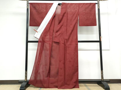 平和屋着物＊夏物　色無地　絽　枝楓紋紗　葡萄色　正絹　逸品　CABK9204th