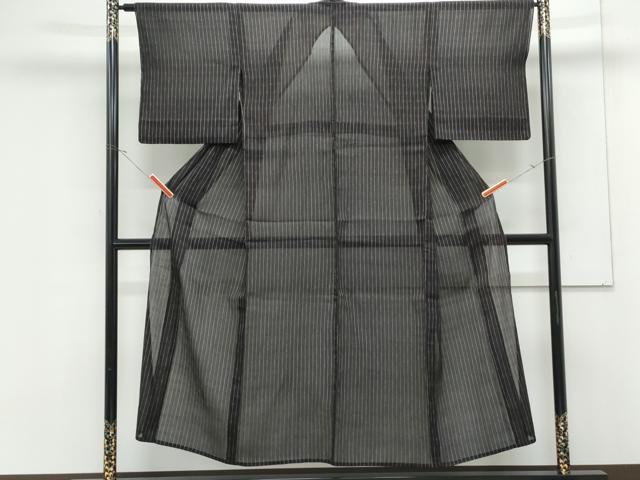 平和屋着物＊夏物　紗紬　吉祥間道　黒地　正絹　逸品　CABK9205th