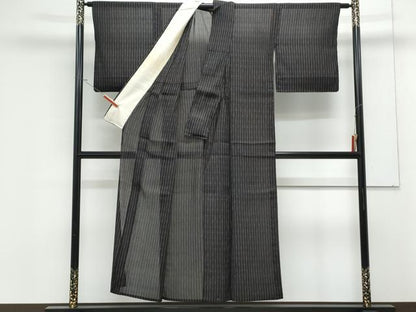 平和屋着物＊夏物　紗紬　吉祥間道　黒地　正絹　逸品　CABK9205th