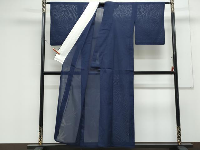 平和屋着物＊夏物　色無地　笹紋紗　鉄紺色　正絹　逸品　CABK9210th