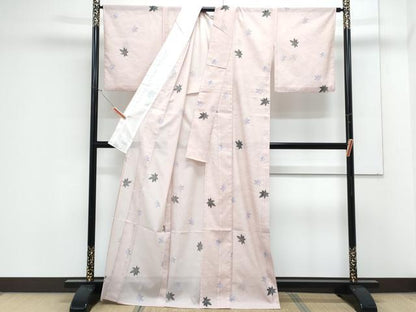 平和屋着物＊夏物　小紋　絽　立波楓文　銀彩　洗える着物　CABK9219th