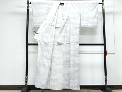 平和屋着物＊夏物　小紋　絽　草花文　暈し染め　銀彩　洗える着物　CABK9222th