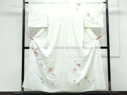 平和屋着物＊夏物　訪問着　絽　魚　枝楓文　銀彩　洗える着物　CABK9223th