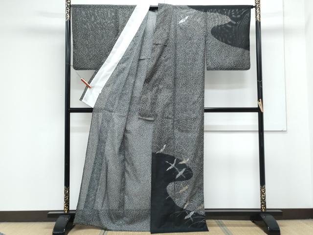 平和屋着物＊夏物　訪問着　絽　飛鶴文　黒地　金銀彩　洗える着物　CABK9230th