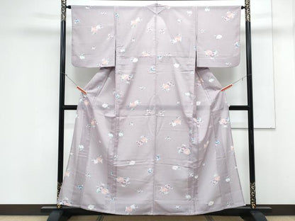 平和屋着物＊夏物　小紋　絽縮緬　草花文　洗える着物　CABK9232th