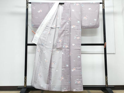 平和屋着物＊夏物　小紋　絽縮緬　草花文　洗える着物　CABK9232th