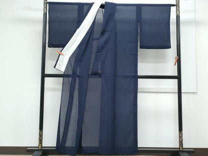 平和屋着物＊夏物　色無地　草葉紋紗　鉄紺色　洗える着物　CABK9236th