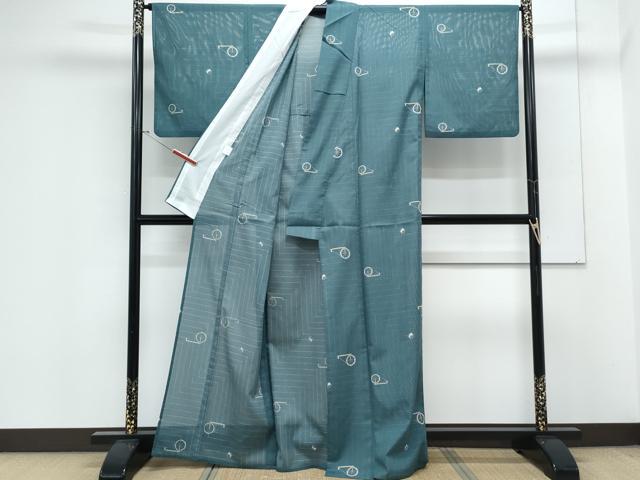 平和屋着物＊夏物　小紋　絽　糸車文　洗える着物　CABK9239th