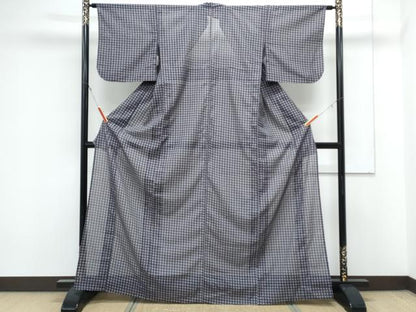 平和屋着物＊夏物　小紋　絽　格子文　洗える着物　CABK9242th