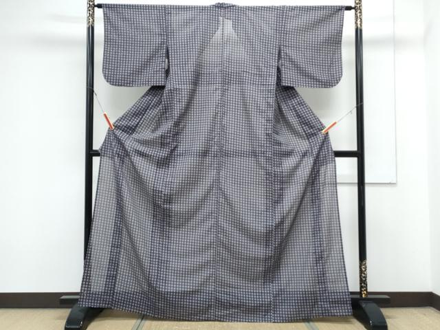 平和屋着物＊夏物　小紋　絽　格子文　洗える着物　CABK9242th