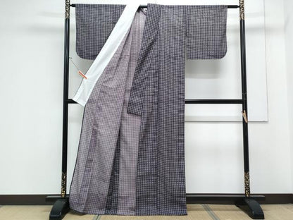 平和屋着物＊夏物　小紋　絽　格子文　洗える着物　CABK9242th