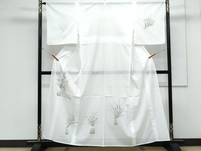 平和屋着物＊夏物　訪問着　絽　手描き　草花文　金彩　洗える着物　CABK9248th