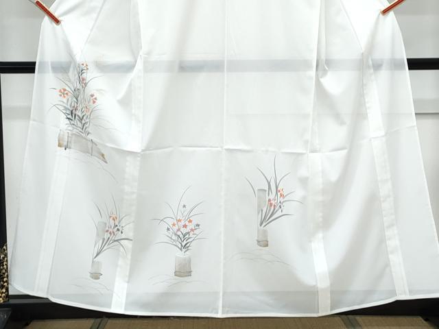 平和屋着物＊夏物　訪問着　絽　手描き　草花文　金彩　洗える着物　CABK9248th