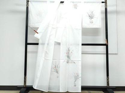 平和屋着物＊夏物　訪問着　絽　手描き　草花文　金彩　洗える着物　CABK9248th