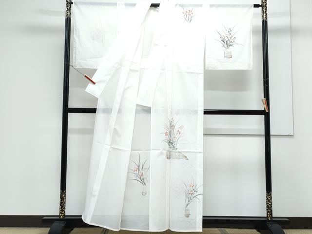 平和屋着物＊夏物　訪問着　絽　手描き　草花文　金彩　洗える着物　CABK9248th