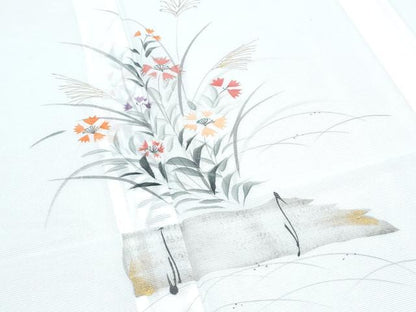 平和屋着物＊夏物　訪問着　絽　手描き　草花文　金彩　洗える着物　CABK9248th