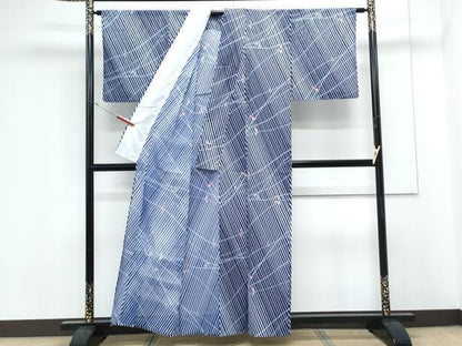 平和屋着物＊夏物　小紋　絽　草花文　洗える着物　CABK9250th