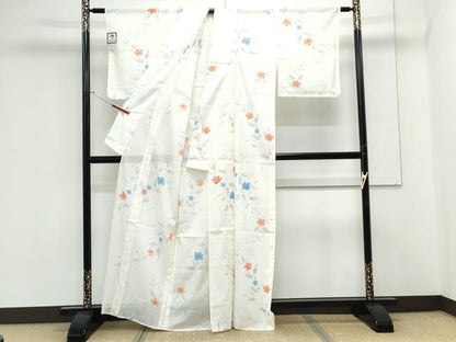 平和屋着物＊夏物　撫松庵　小紋・浴衣兼用　絽　枝花文　洗える着物　CABK9252th