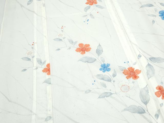 平和屋着物＊夏物　撫松庵　小紋・浴衣兼用　絽　枝花文　洗える着物　CABK9252th