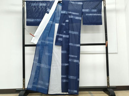 平和屋着物＊夏物　小紋　絽　横段文　洗える着物　CABK9256th