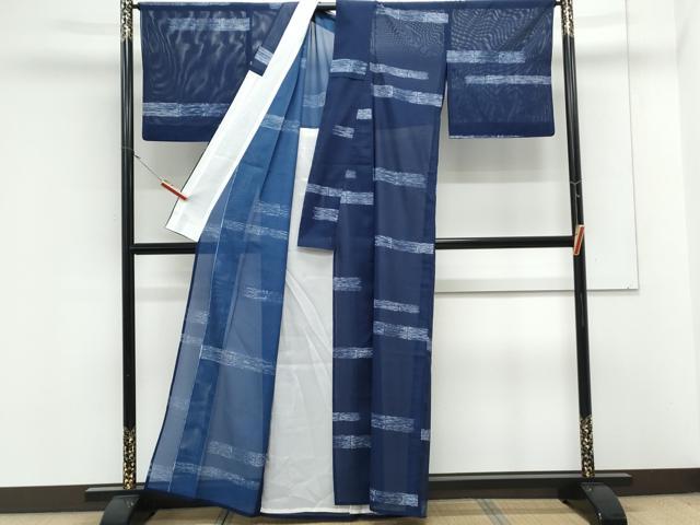 平和屋着物＊夏物　小紋　絽　横段文　洗える着物　CABK9256th
