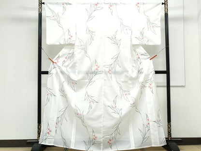 平和屋着物＊夏物　小紋　絽　草花文　洗える着物　CABK9257th