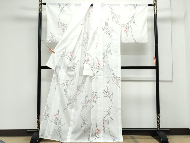 平和屋着物＊夏物　小紋　絽　草花文　洗える着物　CABK9257th